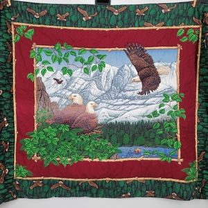 Vtg Bald Eagle Nest Fabric Panel Blanket